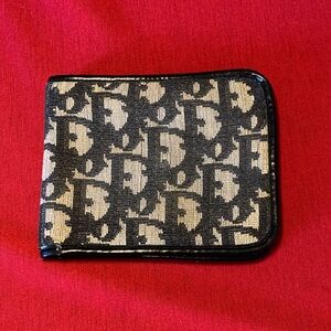 Unisex Navy Blue Christian Dior Trotter Bi-fold Wallet